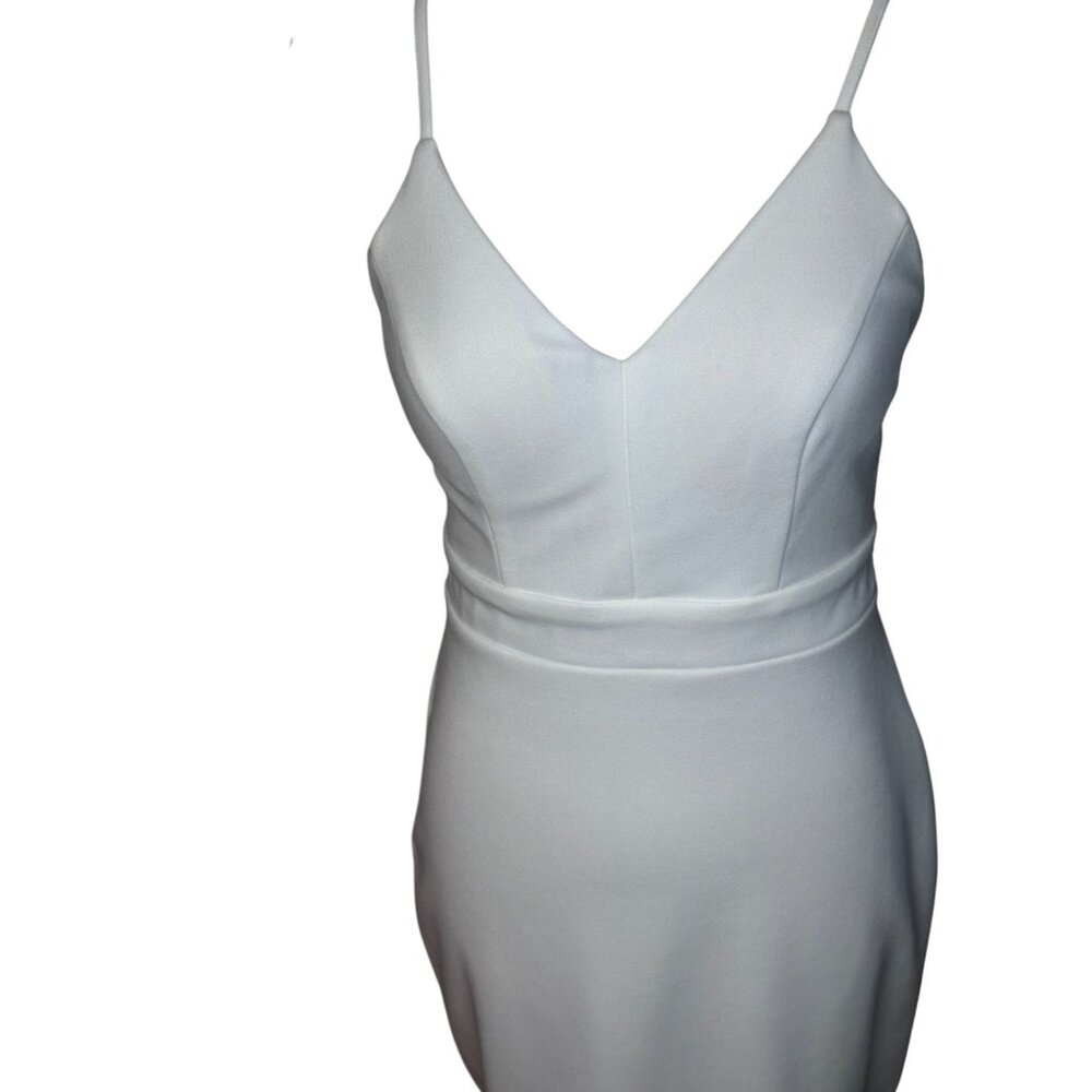 White Spaghetti Strap Lace Back Midi Dress Gold Zipper Formal Wedding Homecoming - Picture 13 of 16